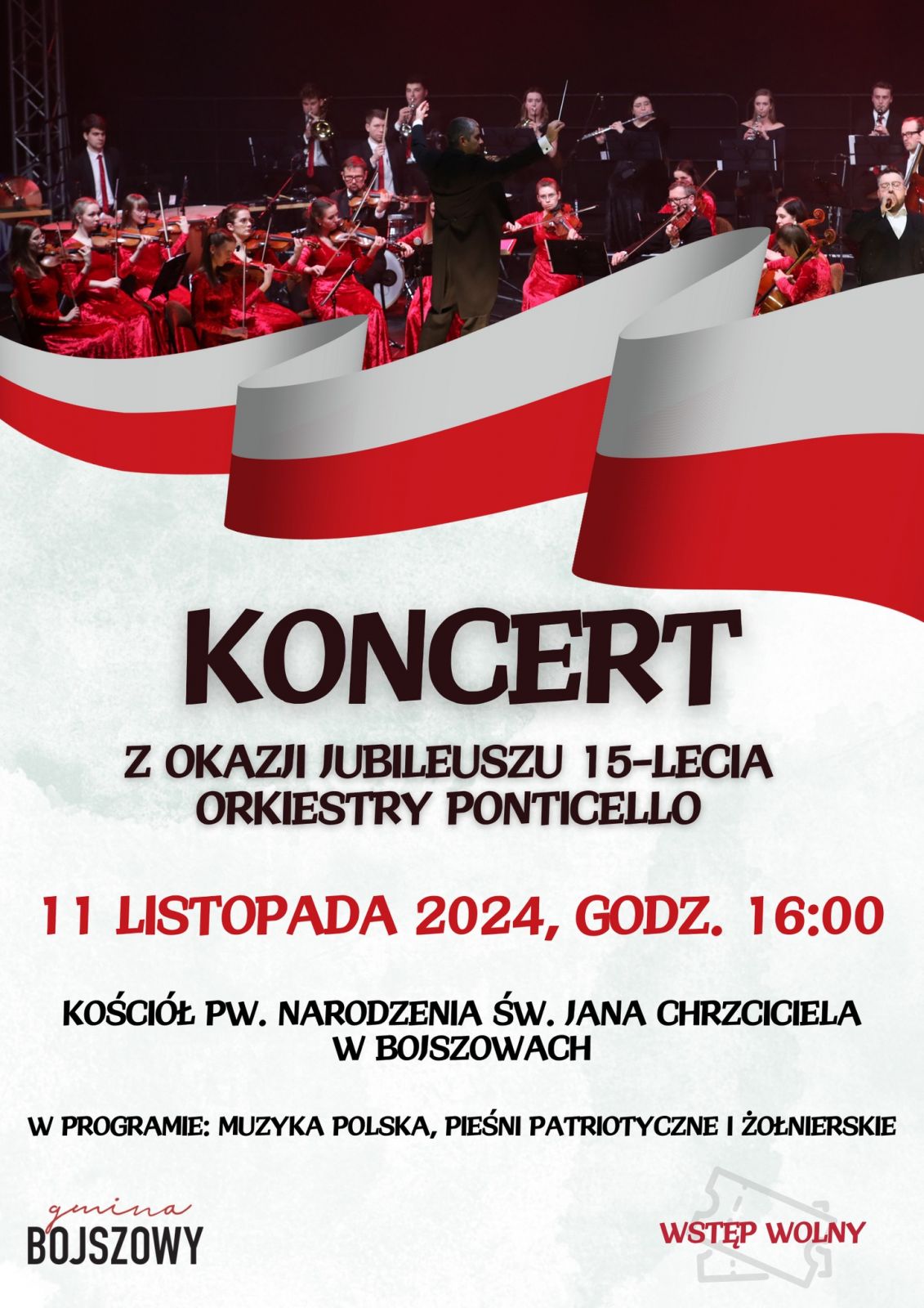 Plakat informacyjny o obchodach Narodowego Święta Niepodległości w Bojszowach